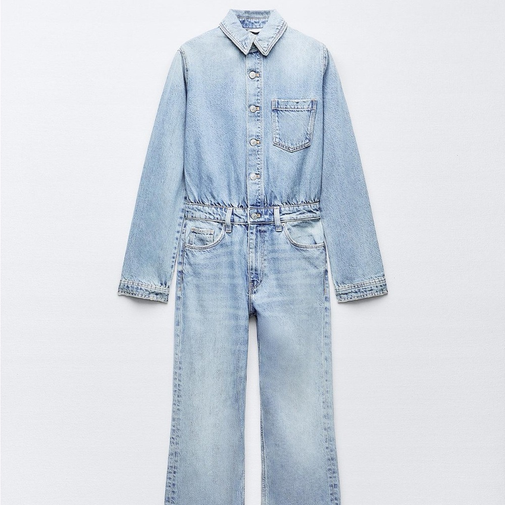 Zara Light Blue Denim Jumpsuit